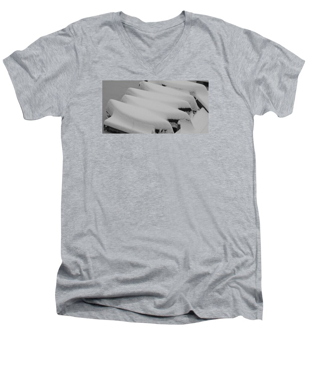 Boats Men's V-Neck T-Shirt featuring the photograph Das Snow Boots by Lin Grosvenor