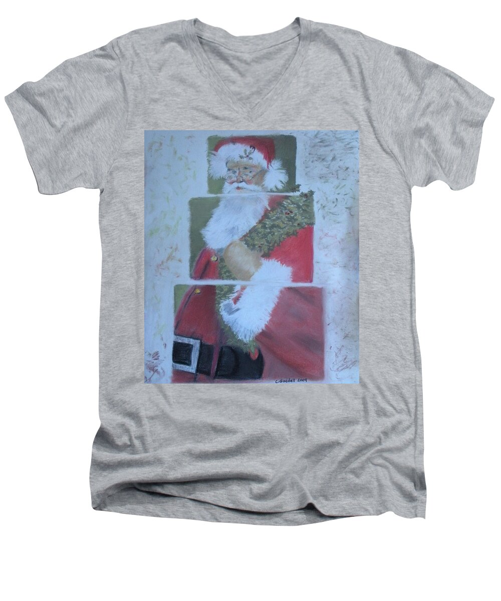 Santa Men's V-Neck T-Shirt featuring the painting S'nta Claus by Claudia Goodell