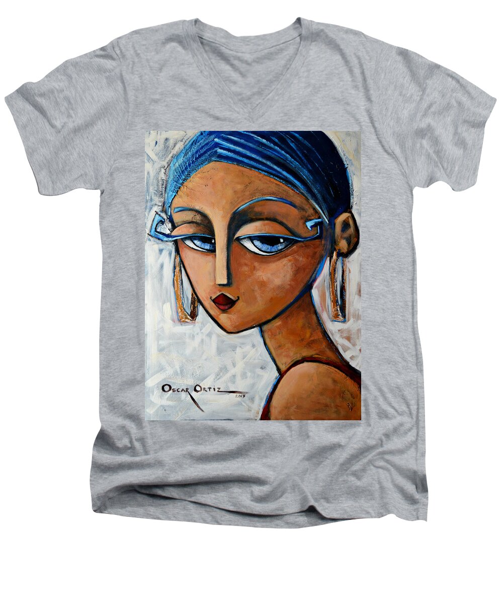 Chic Men's V-Neck T-Shirt featuring the painting Sofia by Oscar Ortiz