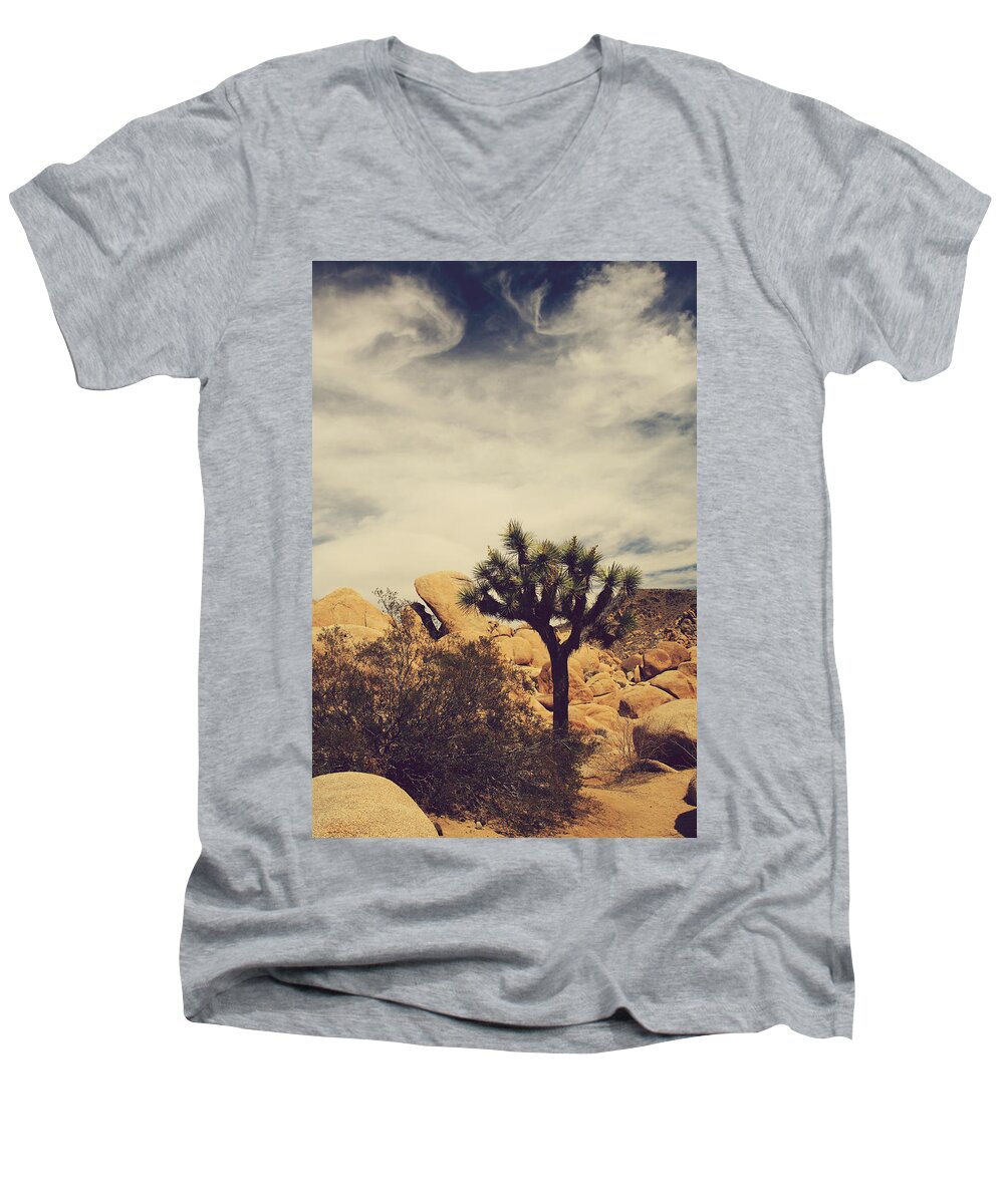 Joshua Tree National Park Men's V-Neck T-Shirt featuring the photograph Solitary Man by Laurie Search