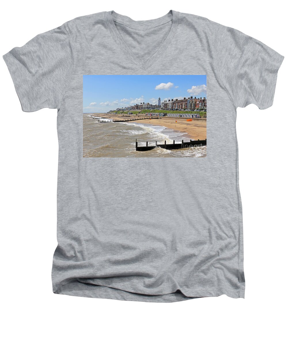  Men's V-Neck T-Shirt featuring the photograph Southwold Beach 2 by Julia Gavin