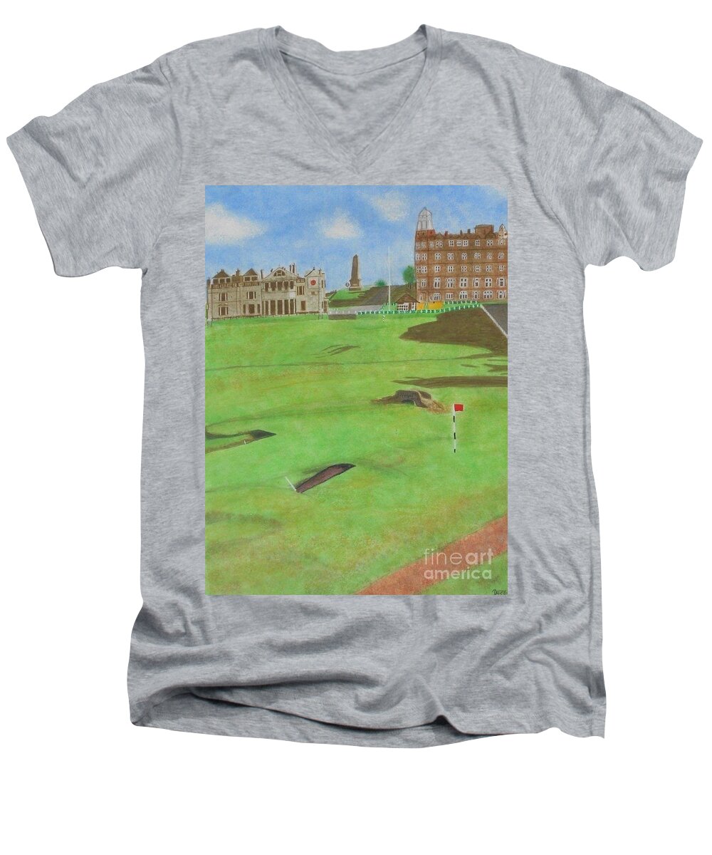 St. Andrews Men's V-Neck T-Shirt featuring the painting St. Andrews by Denise Railey