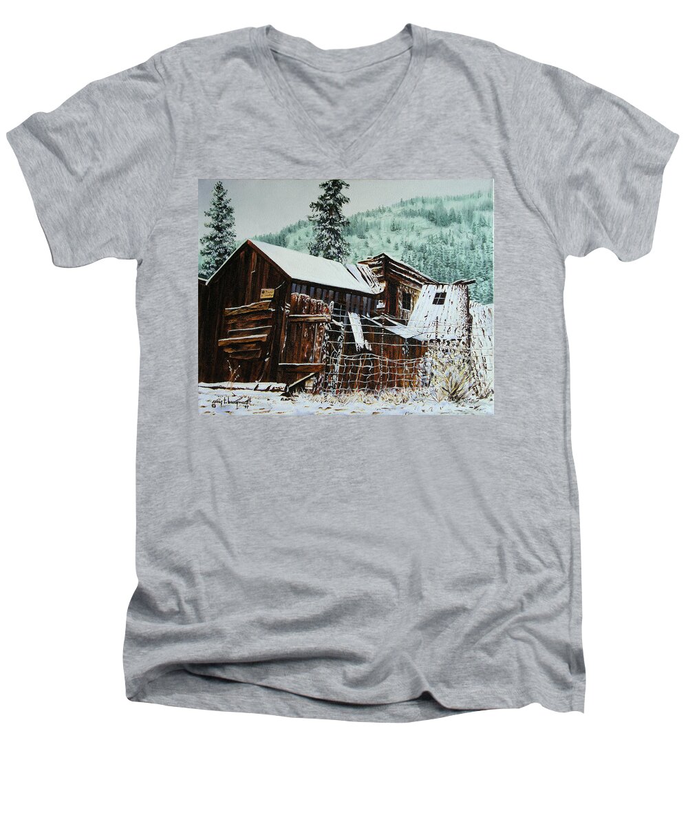 Rustic Men's V-Neck T-Shirt featuring the painting St Elmo Snow II by Craig Burgwardt