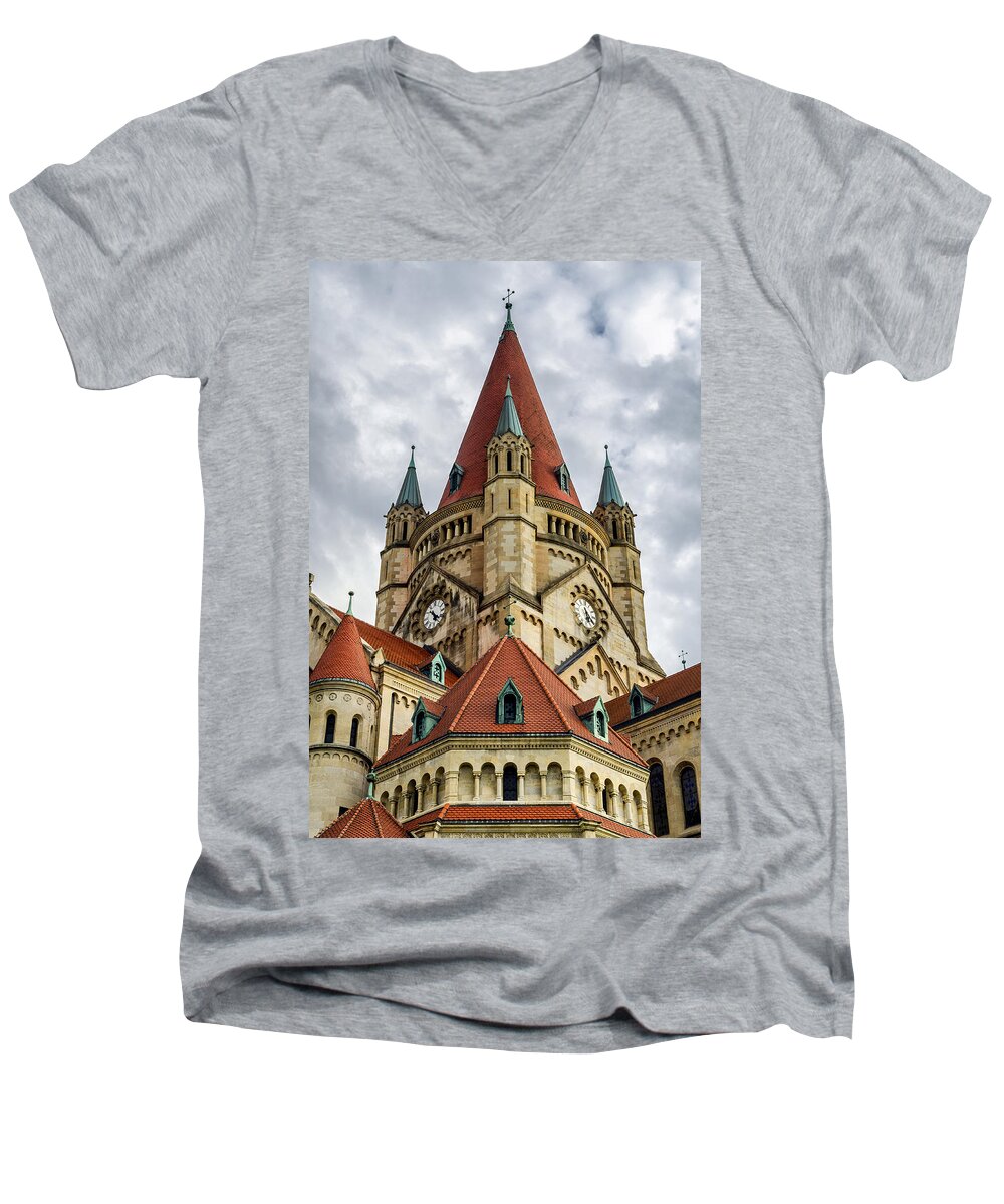 St Men's V-Neck T-Shirt featuring the photograph St. Francis of Assisi Church in Vienna by Pablo Lopez
