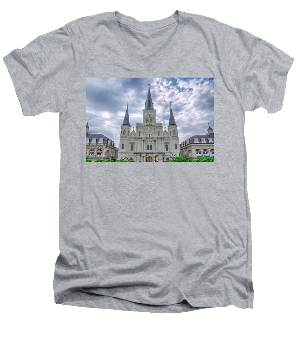 Architecture Men's V-Neck T-Shirt featuring the photograph St. Louis Cathedral by Jim Shackett