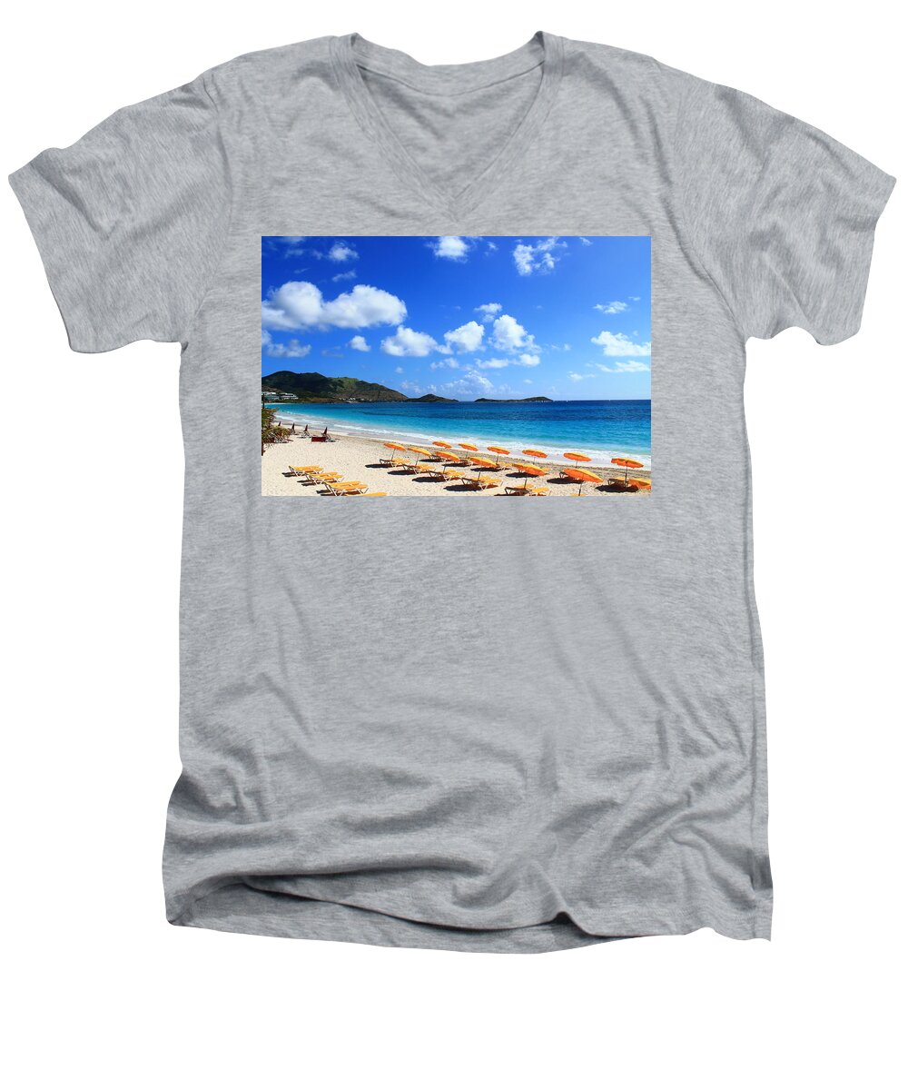 St. Maarten Men's V-Neck T-Shirt featuring the photograph St. Maarten Calm Sea by Catie Canetti