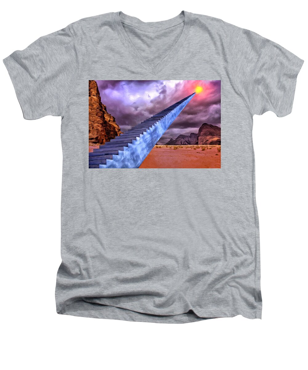 Stairway Men's V-Neck T-Shirt featuring the painting Stairway to Heaven by Dominic Piperata