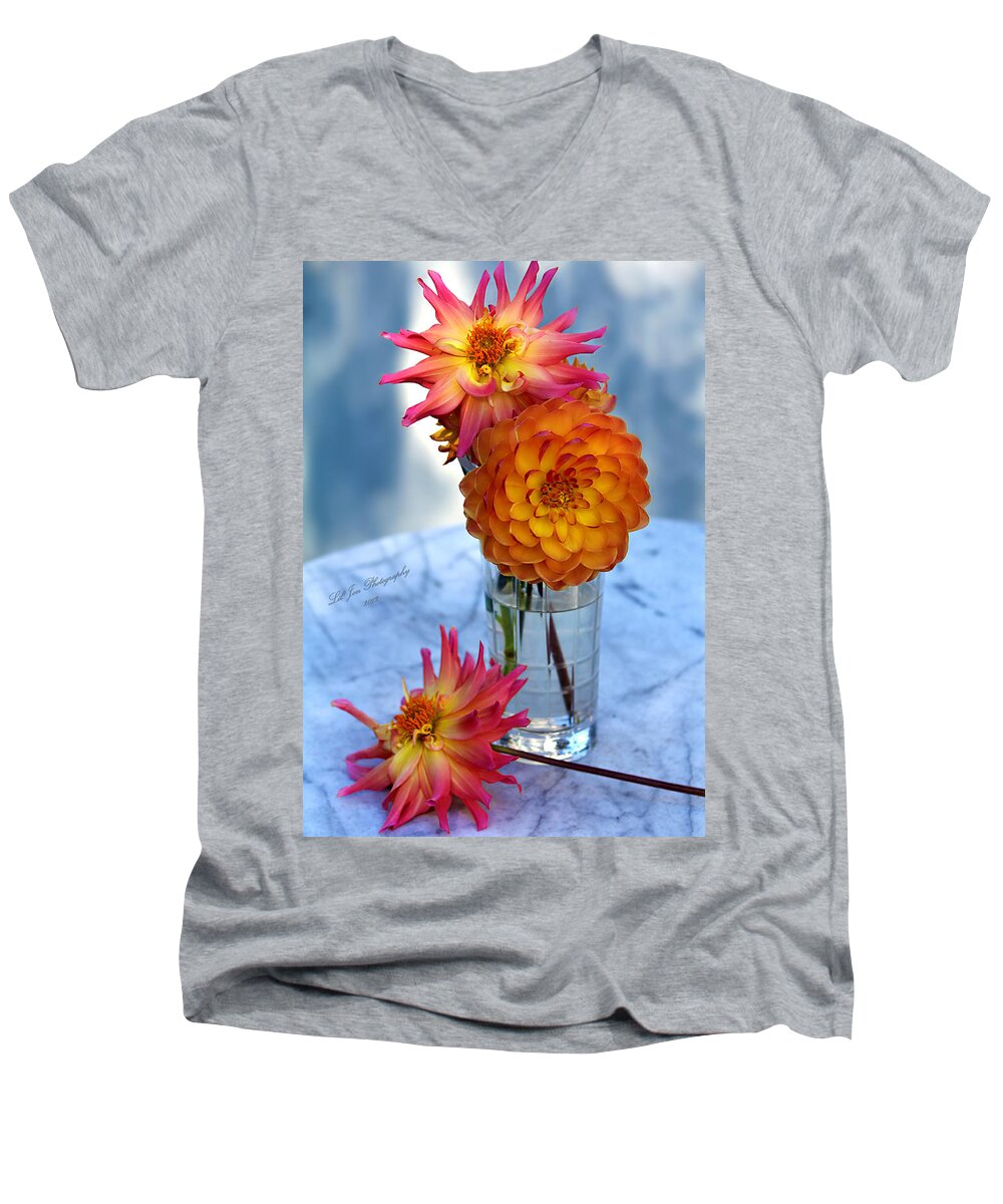 Dahlia Men's V-Neck T-Shirt featuring the photograph Starfire by Jeanette C Landstrom