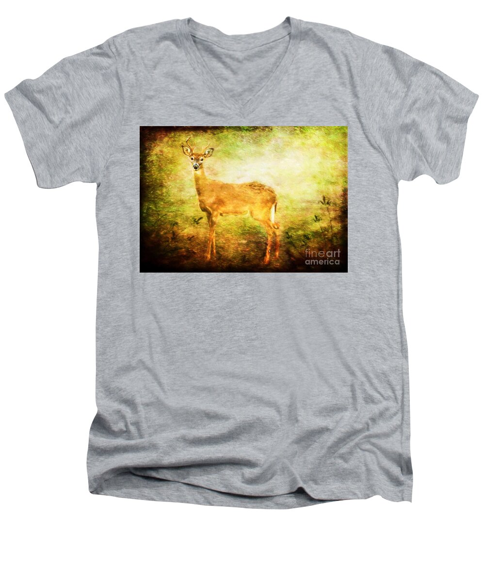 Deer Men's V-Neck T-Shirt featuring the photograph Startled by Lois Bryan