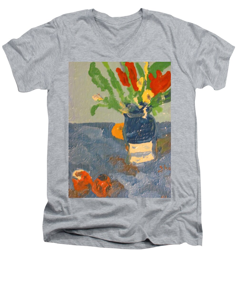Flowers Men's V-Neck T-Shirt featuring the painting Still Life Flowers by Shea Holliman