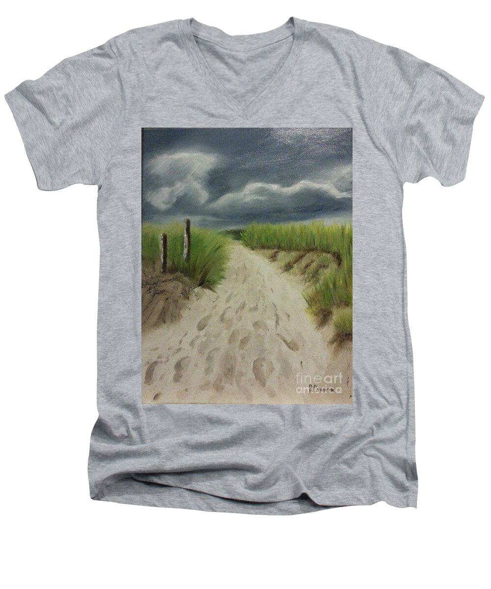 Beach Path Men's V-Neck T-Shirt featuring the painting Storm Coming by Bev Conover