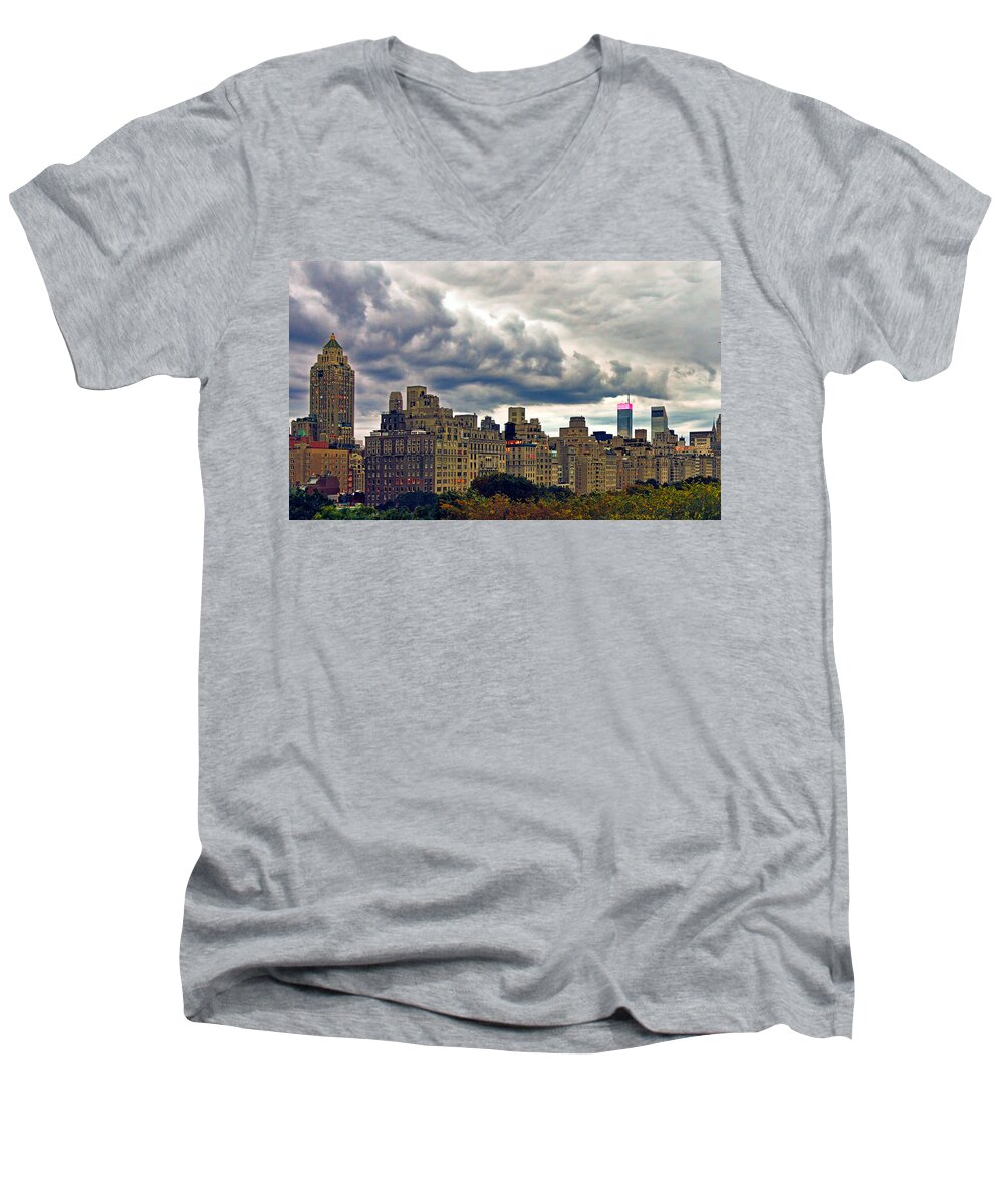 'storm Men's V-Neck T-Shirt featuring the photograph Storm Over New York by Jeffrey Friedkin