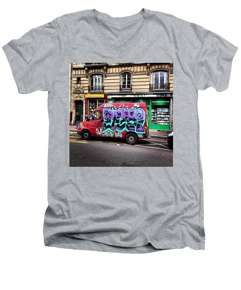 Paris Men's V-Neck T-Shirt featuring the photograph #streetart #paris by Allan Piper