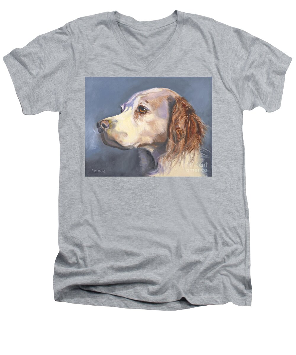 Spaniel Men's V-Neck T-Shirt featuring the painting Such a Spaniel by Susan A Becker