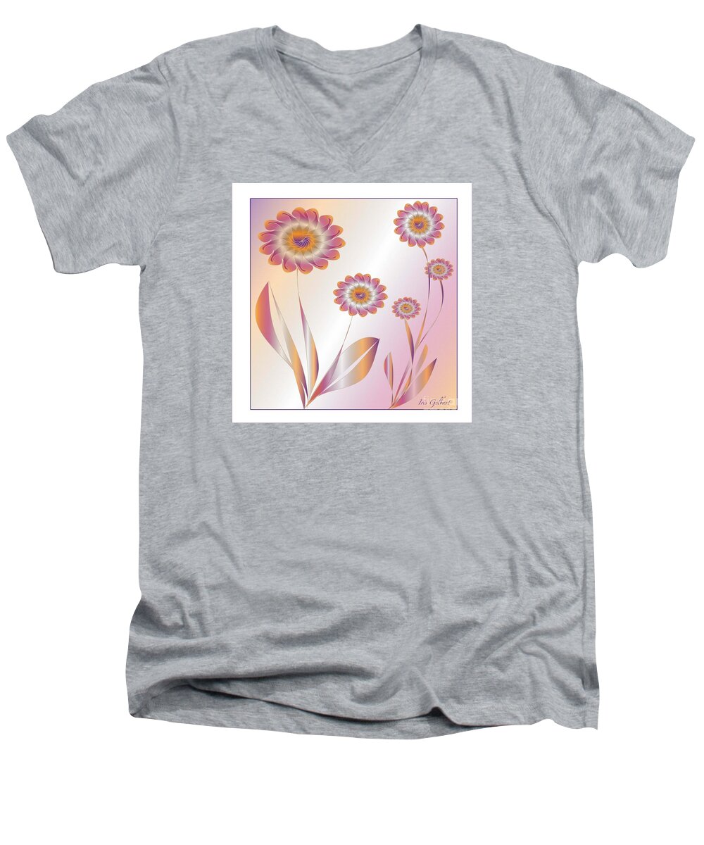Flowers Men's V-Neck T-Shirt featuring the digital art Summerwork duvet cover and pillow by Iris Gelbart