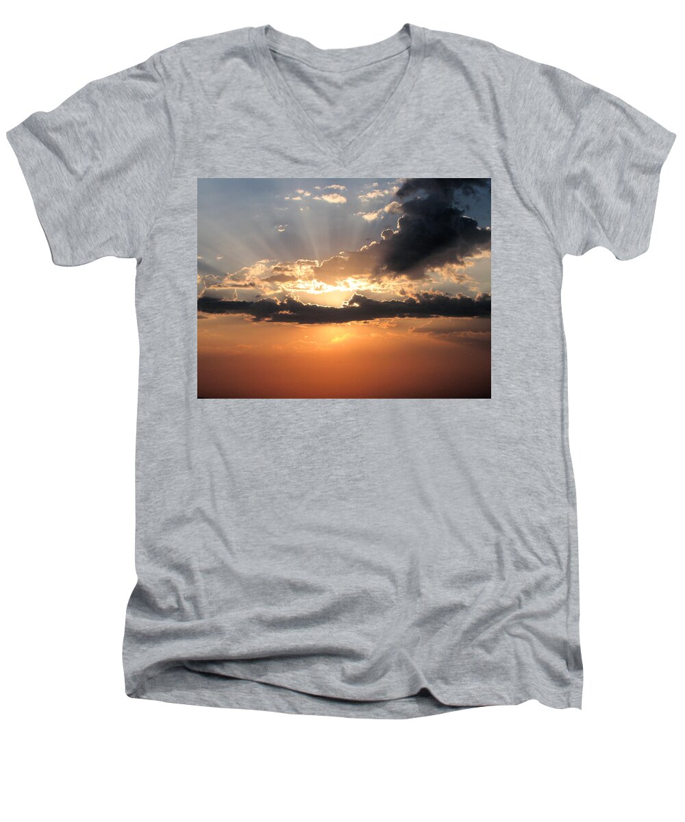 Sunset Men's V-Neck T-Shirt featuring the photograph Sun Rays by Darcy Tate