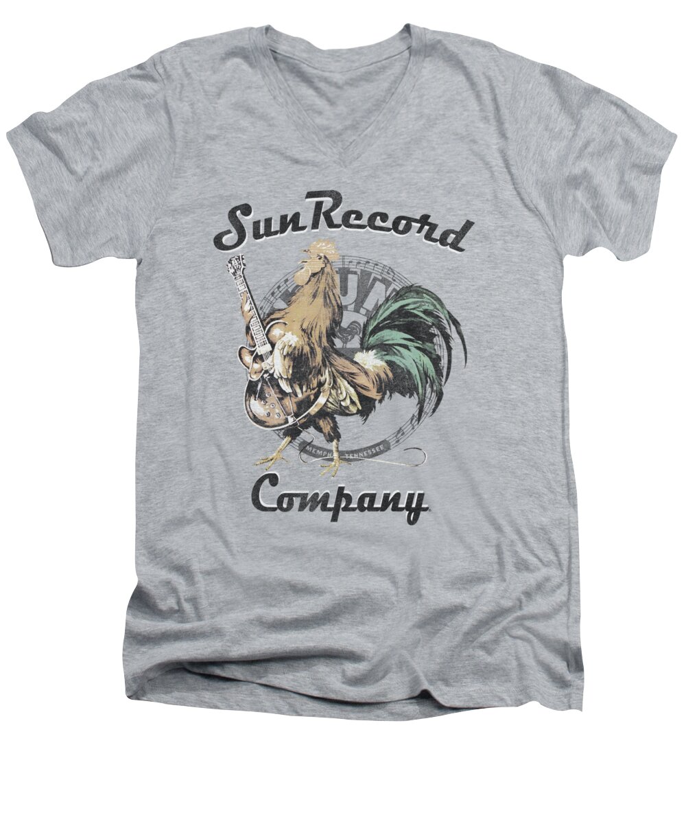 Sun Record Company Men's V-Neck T-Shirt featuring the digital art Sun - Rockin Rooster Logo by Brand A
