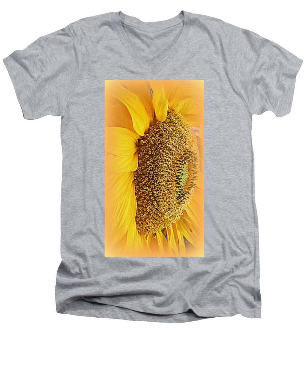 Macro Men's V-Neck T-Shirt featuring the photograph Sunflower by Kay Novy