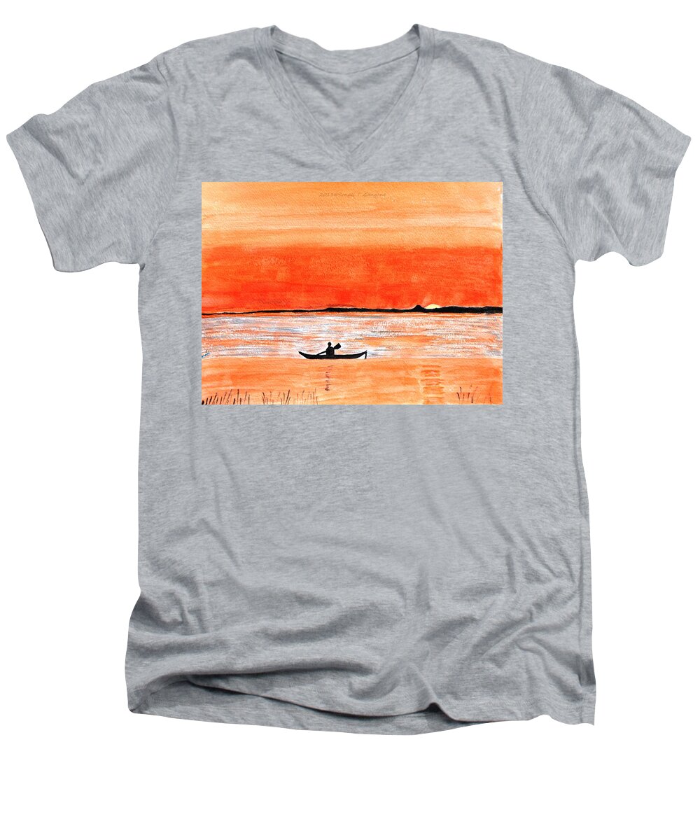 Sunrise Men's V-Neck T-Shirt featuring the painting Sunrise Sail by Sonali Gangane