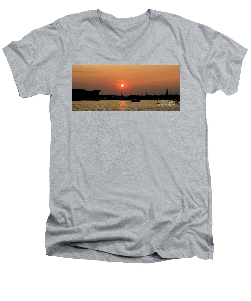 Boston Men's V-Neck T-Shirt featuring the photograph Sunset Over Boston and Charlestown by Lennie Malvone