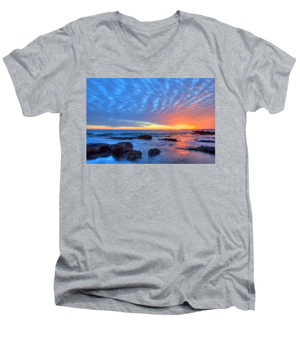 Newport Beach Men's V-Neck T-Shirt featuring the photograph Sunset Reflections Newport Beach by Cliff Wassmann