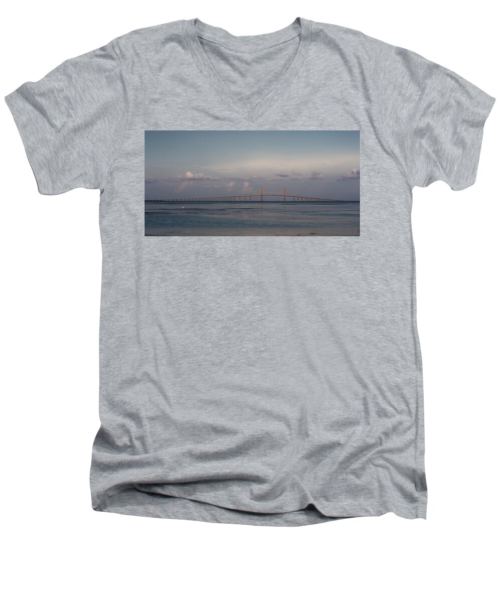 Florida Men's V-Neck T-Shirt featuring the photograph Sunshine Skyway Bridge by Steven Sparks