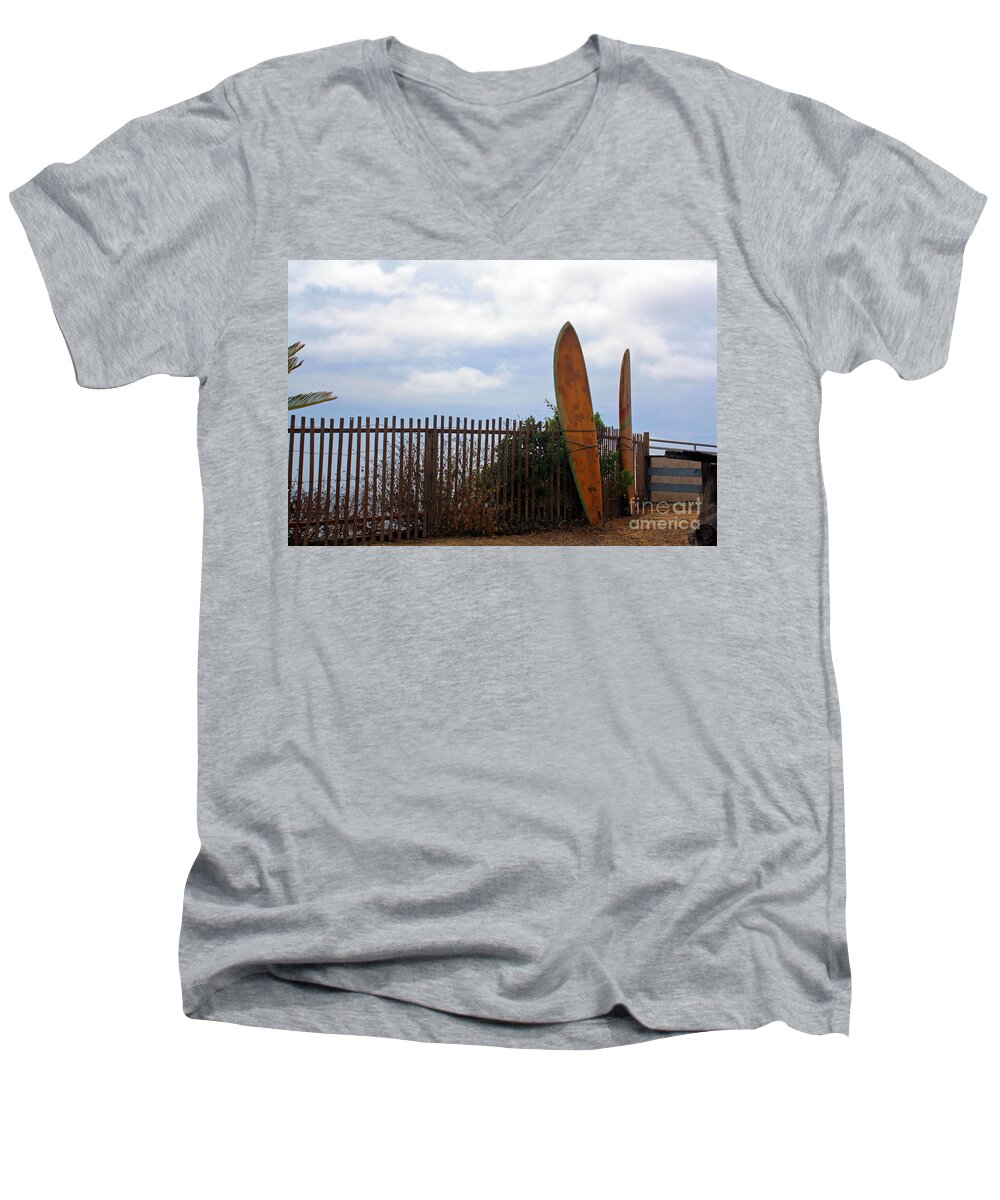 Surf Boards Men's V-Neck T-Shirt featuring the photograph Surfs Up by Kelly Holm
