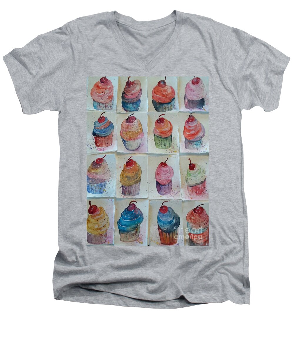 Cupcakes Men's V-Neck T-Shirt featuring the painting Sweet Sixteen by Sherry Harradence