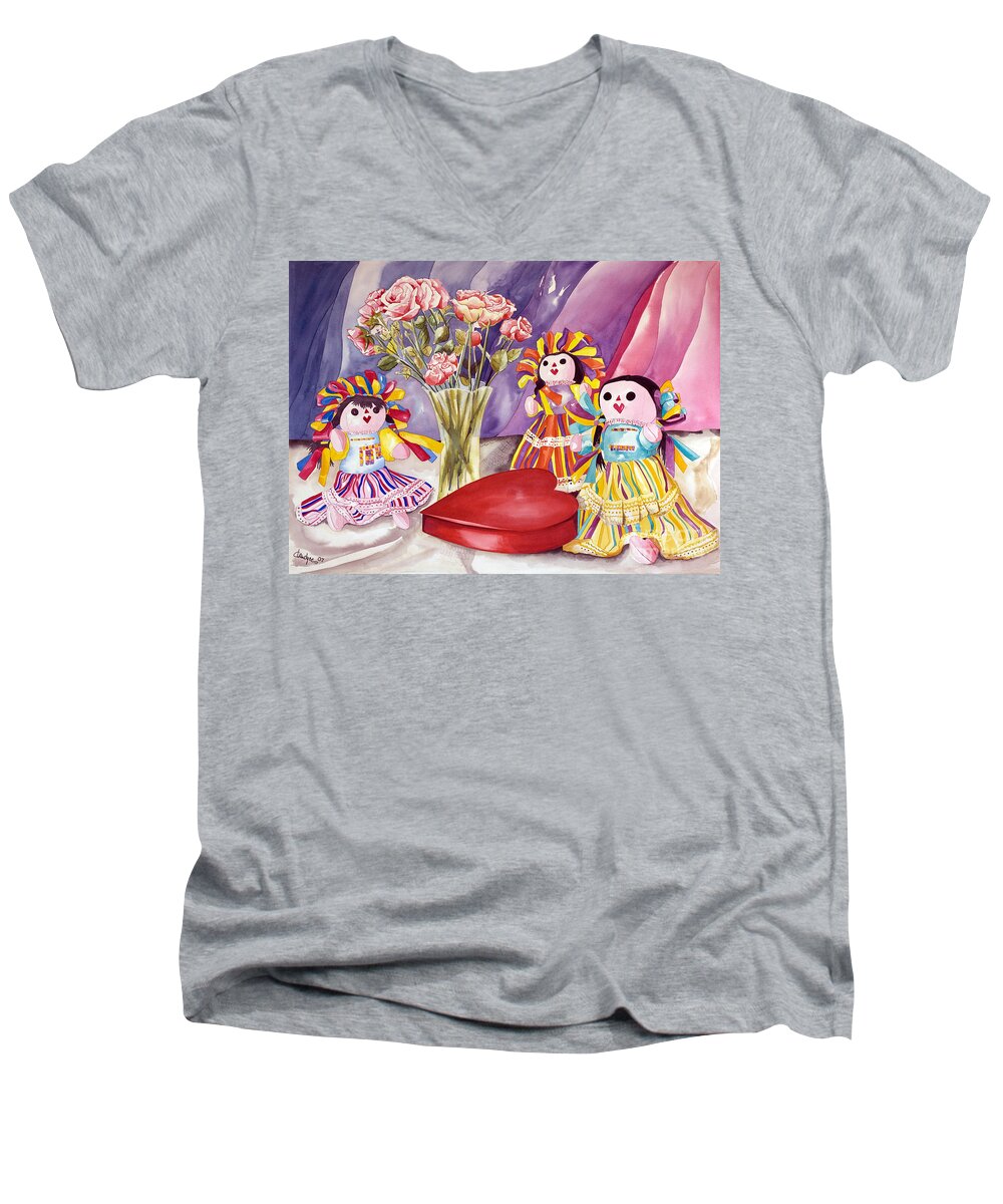Girls Men's V-Neck T-Shirt featuring the painting Sweets for the sweet by Kandyce Waltensperger