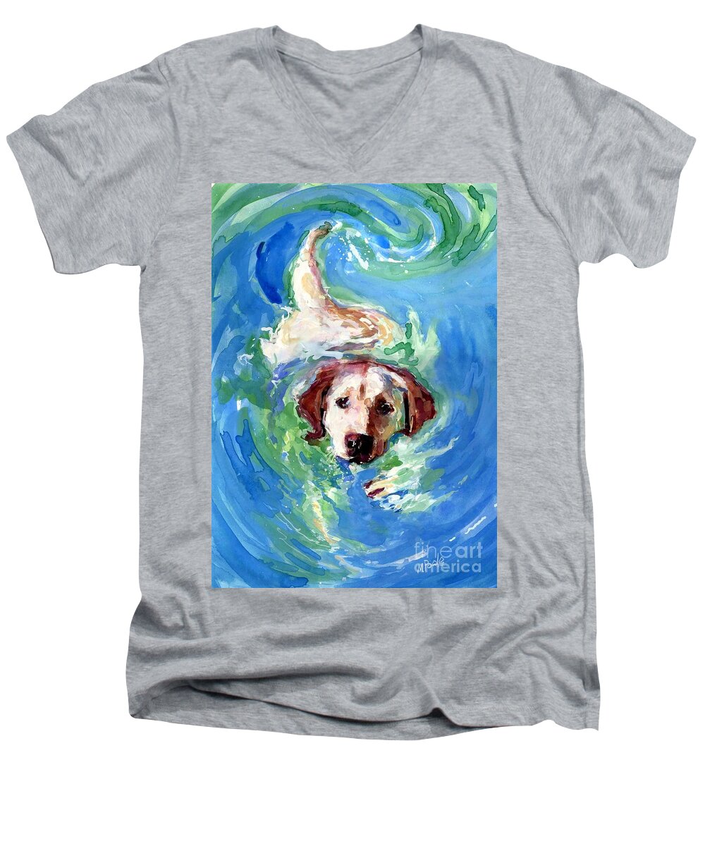 Dog Swimming Men's V-Neck T-Shirt featuring the painting Swirl Pool by Molly Poole