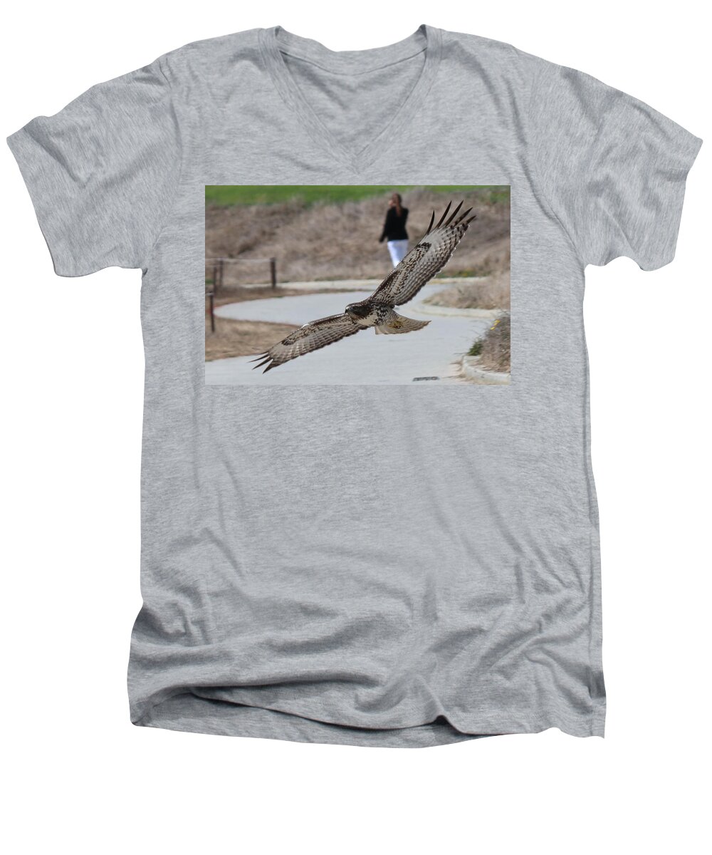 Hawk Men's V-Neck T-Shirt featuring the photograph Swoop by Christy Pooschke