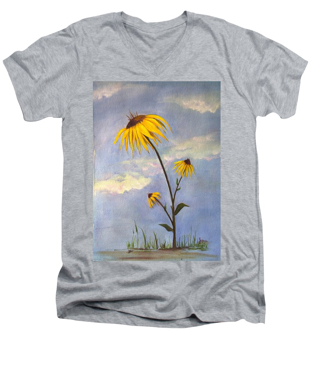 Flower Men's V-Neck T-Shirt featuring the painting Talkin to Ya by Nila Jane Autry