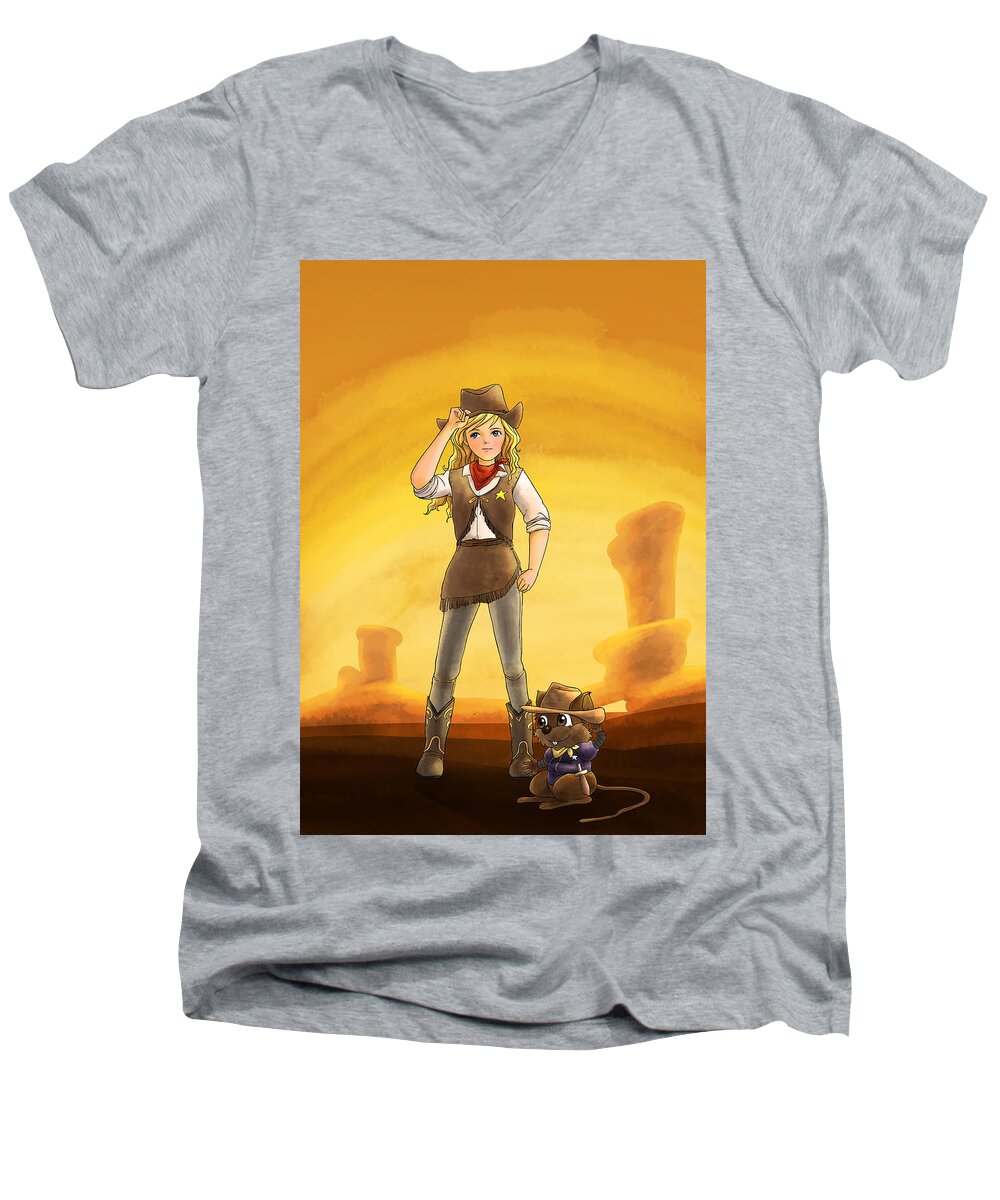  Gold Men's V-Neck T-Shirt featuring the painting Tammy and Alfred Tame the West by Reynold Jay