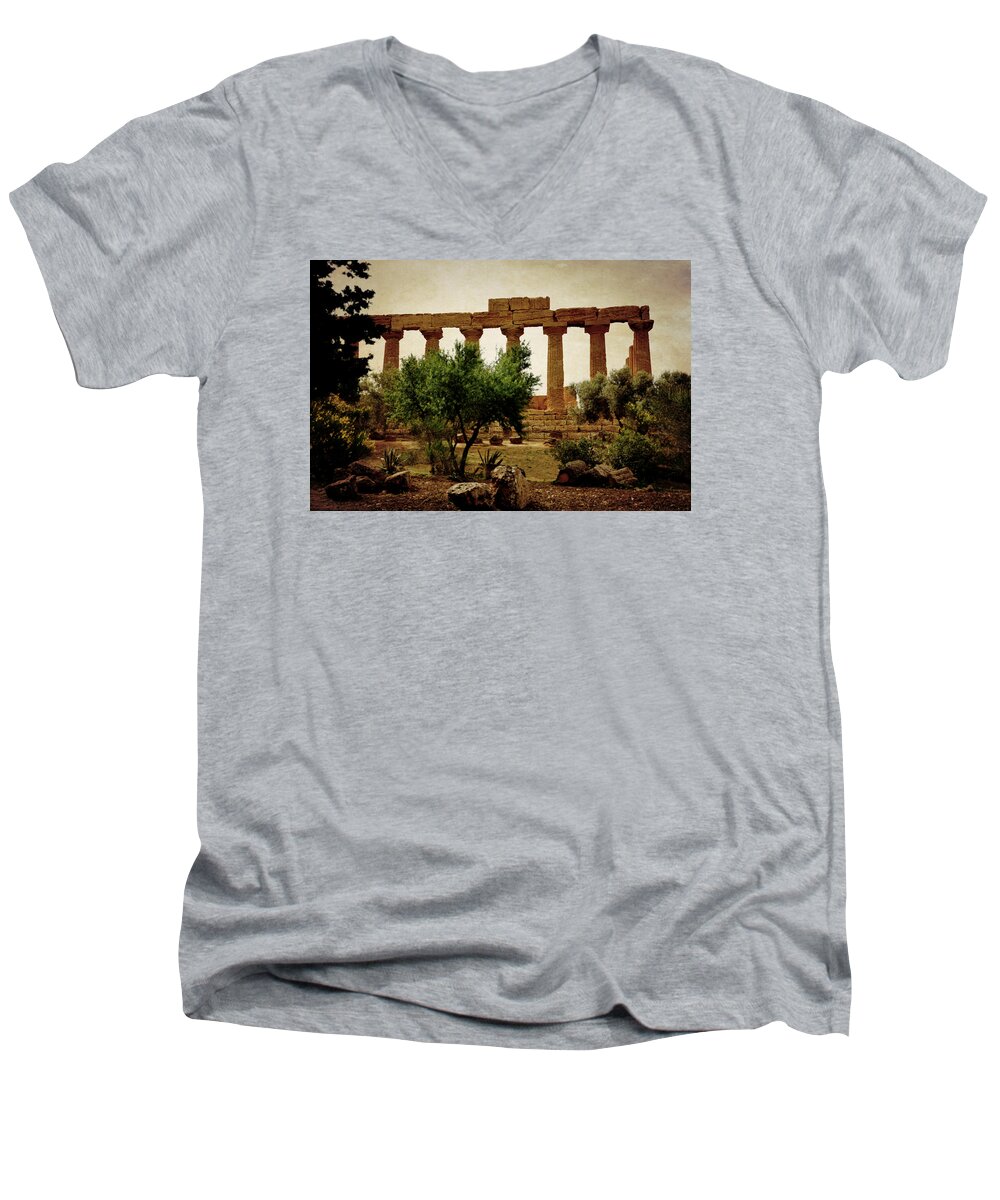 Hermanos Men's V-Neck T-Shirt featuring the photograph Temple of Juno Lacinia in Agrigento by RicardMN Photography