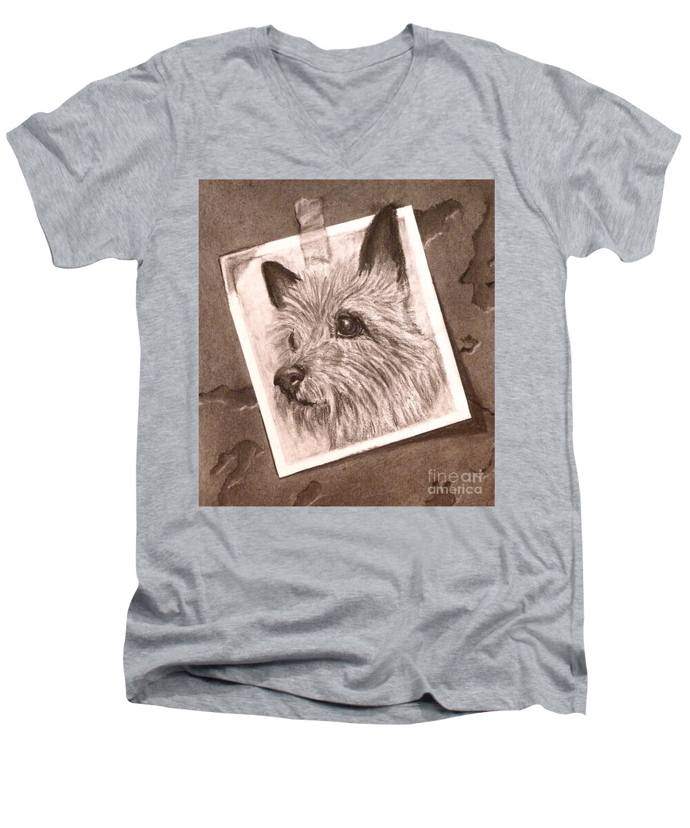 Cairn Terrier Men's V-Neck T-Shirt featuring the drawing Terrier as Optical Illusion by Susan A Becker