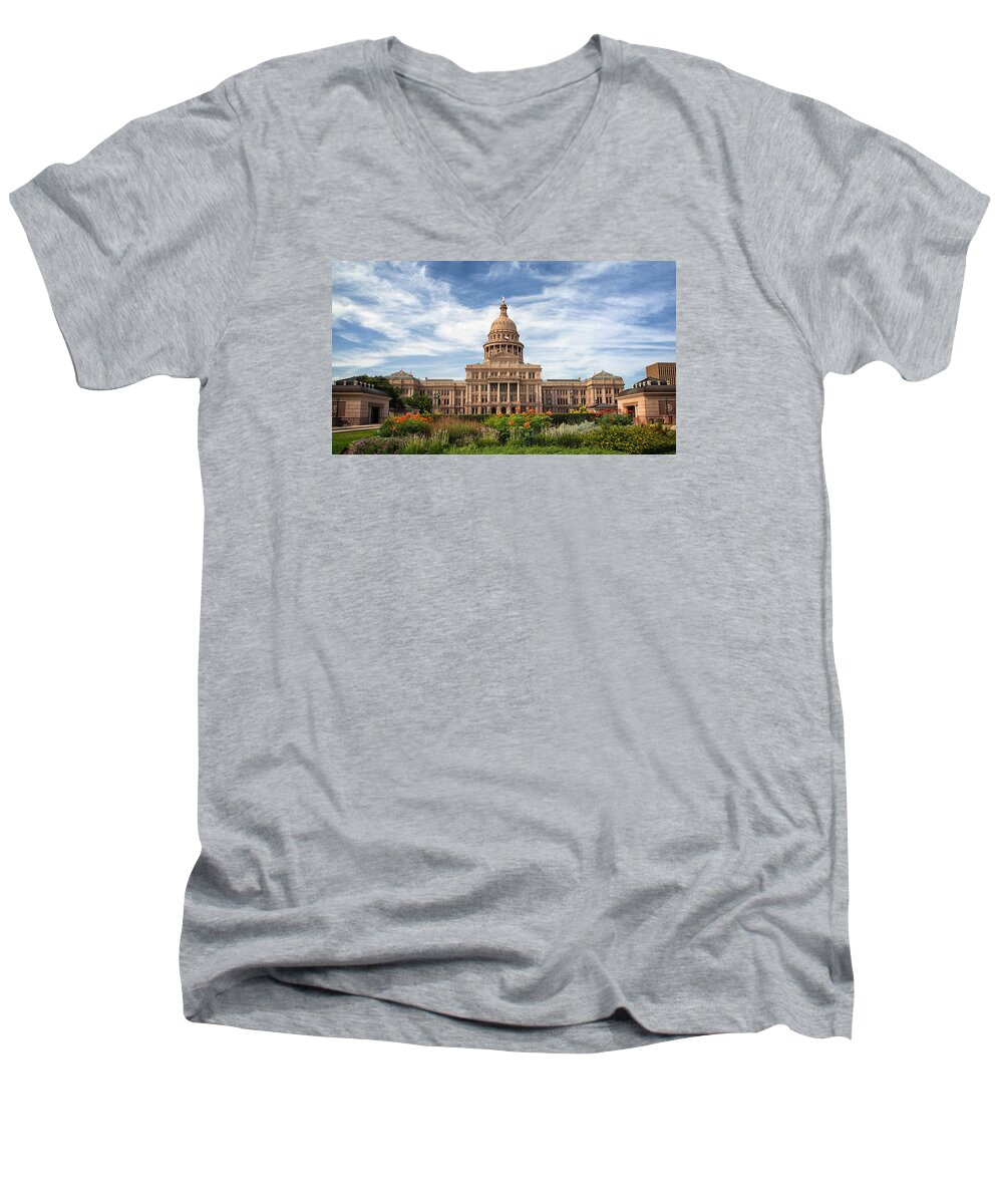 Joan Carroll Men's V-Neck T-Shirt featuring the photograph Texas State Capitol II by Joan Carroll