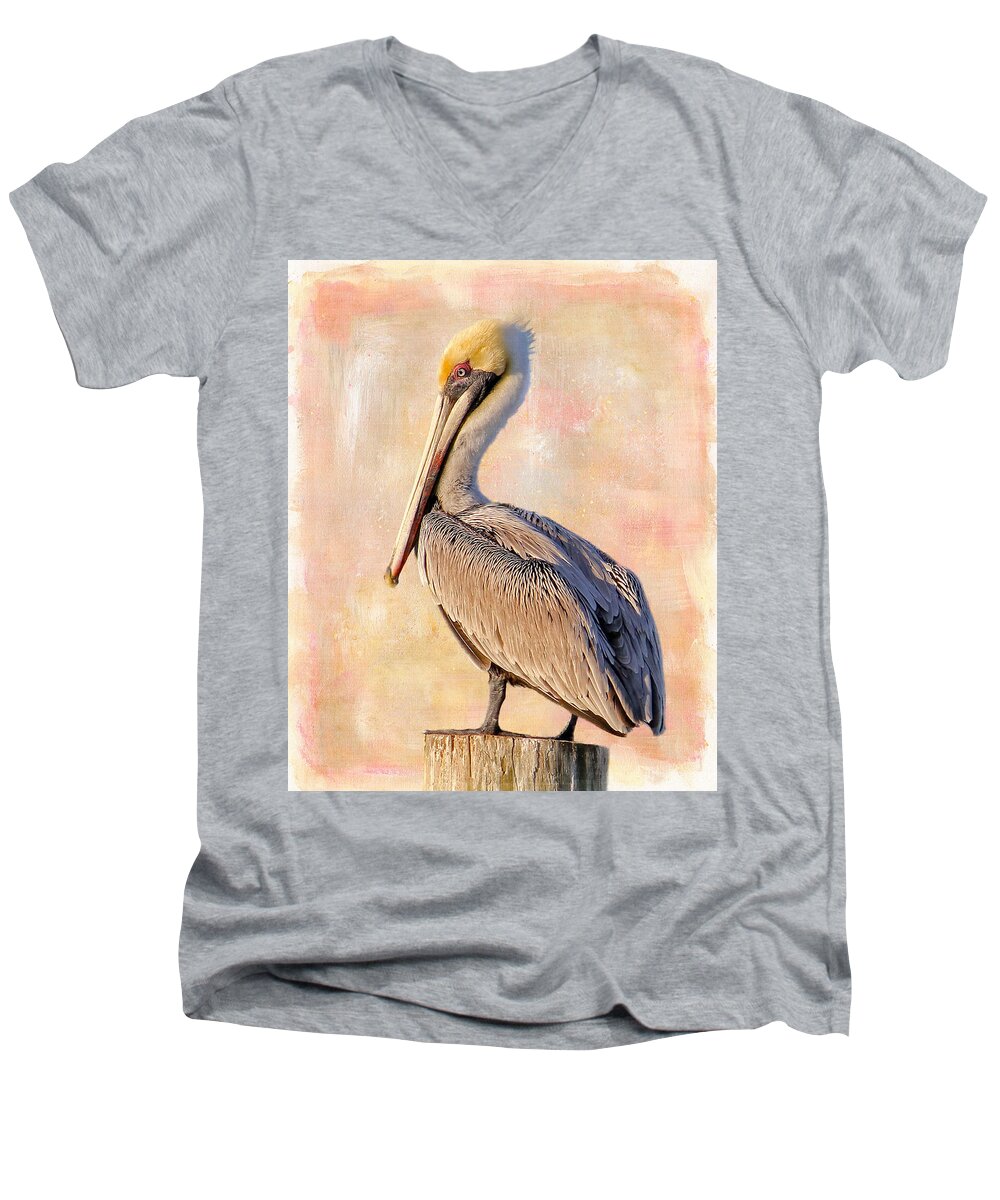 Brown Pelican Men's V-Neck T-Shirt featuring the photograph Birds - The Artful Pelican by HH Photography of Florida