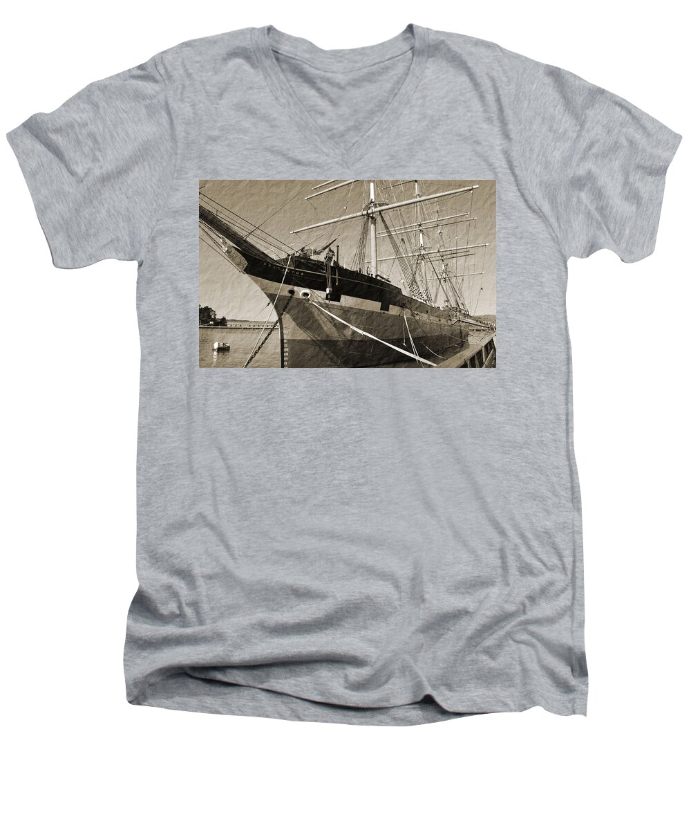 Francisco Men's V-Neck T-Shirt featuring the photograph The Balclutha by Holly Blunkall