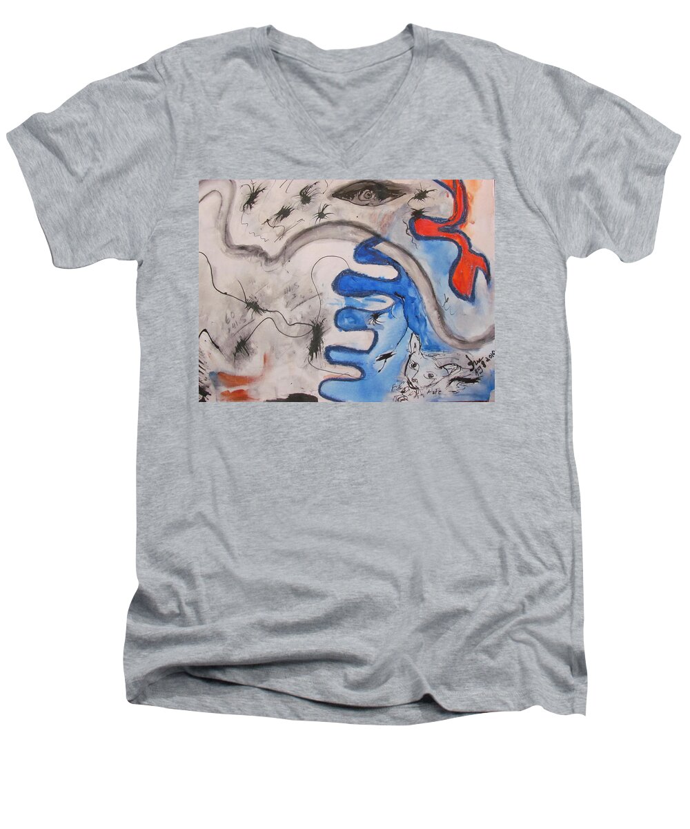 Cat Men's V-Neck T-Shirt featuring the painting The Cat's Eye by Shea Holliman