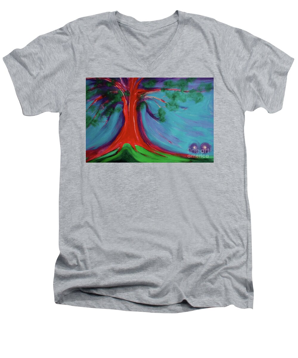 Tree Men's V-Neck T-Shirt featuring the painting The First Tree by jrr by First Star Art