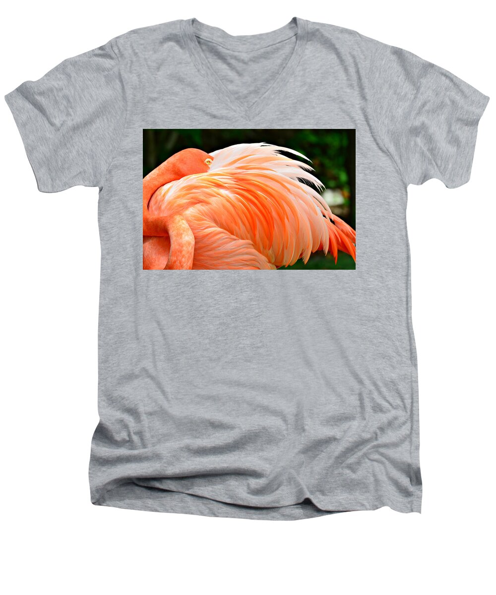Flamingo Men's V-Neck T-Shirt featuring the photograph The Flamingo by Ally White