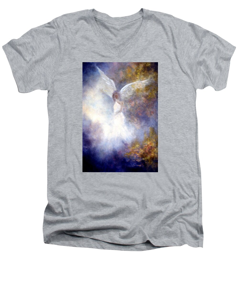 Angel Men's V-Neck T-Shirt featuring the painting The Guardian by Marina Petro