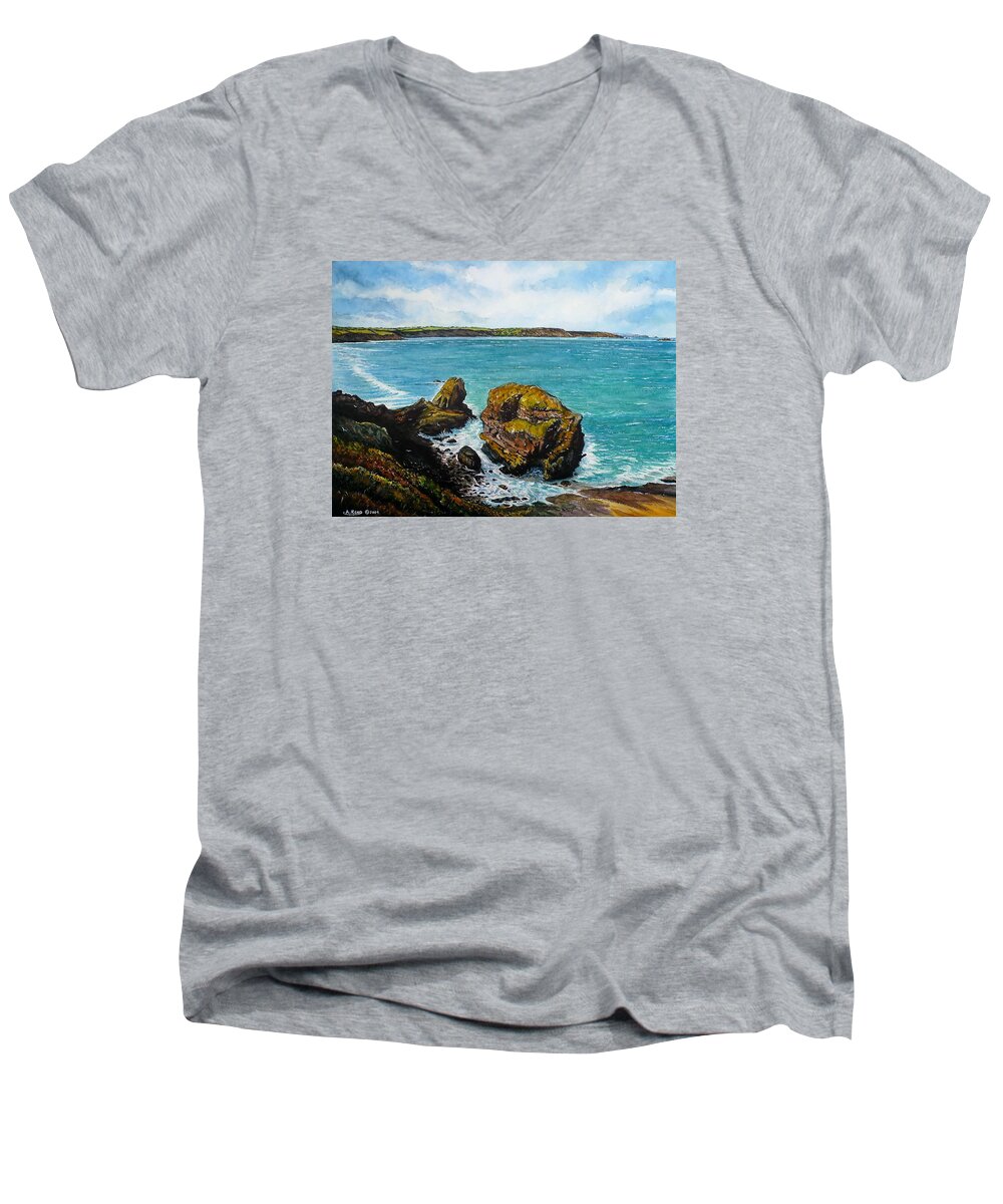 Rocks Men's V-Neck T-Shirt featuring the painting The Haven by Andrew Read