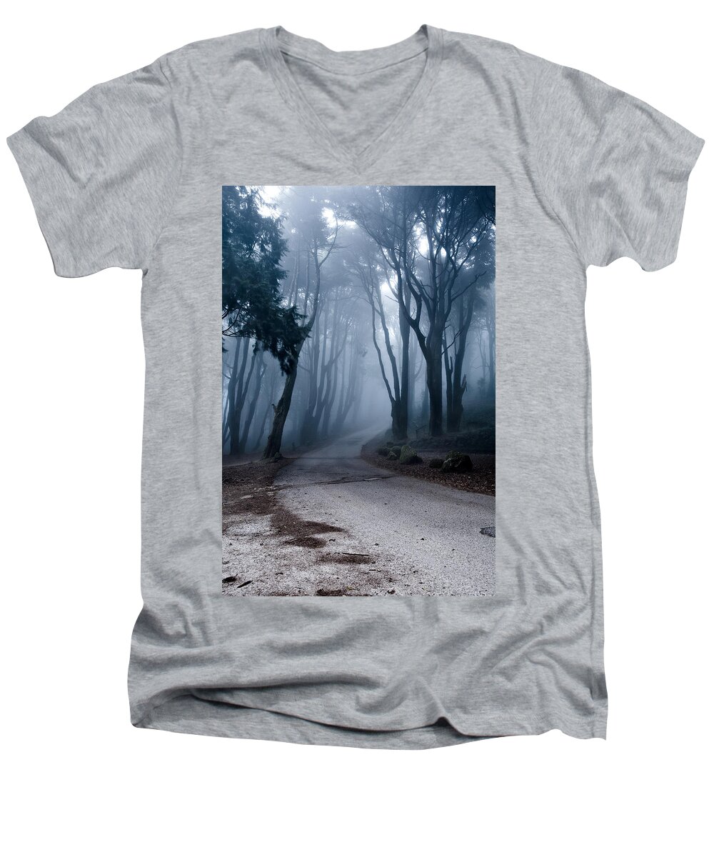 Nature Men's V-Neck T-Shirt featuring the photograph The last road by Jorge Maia