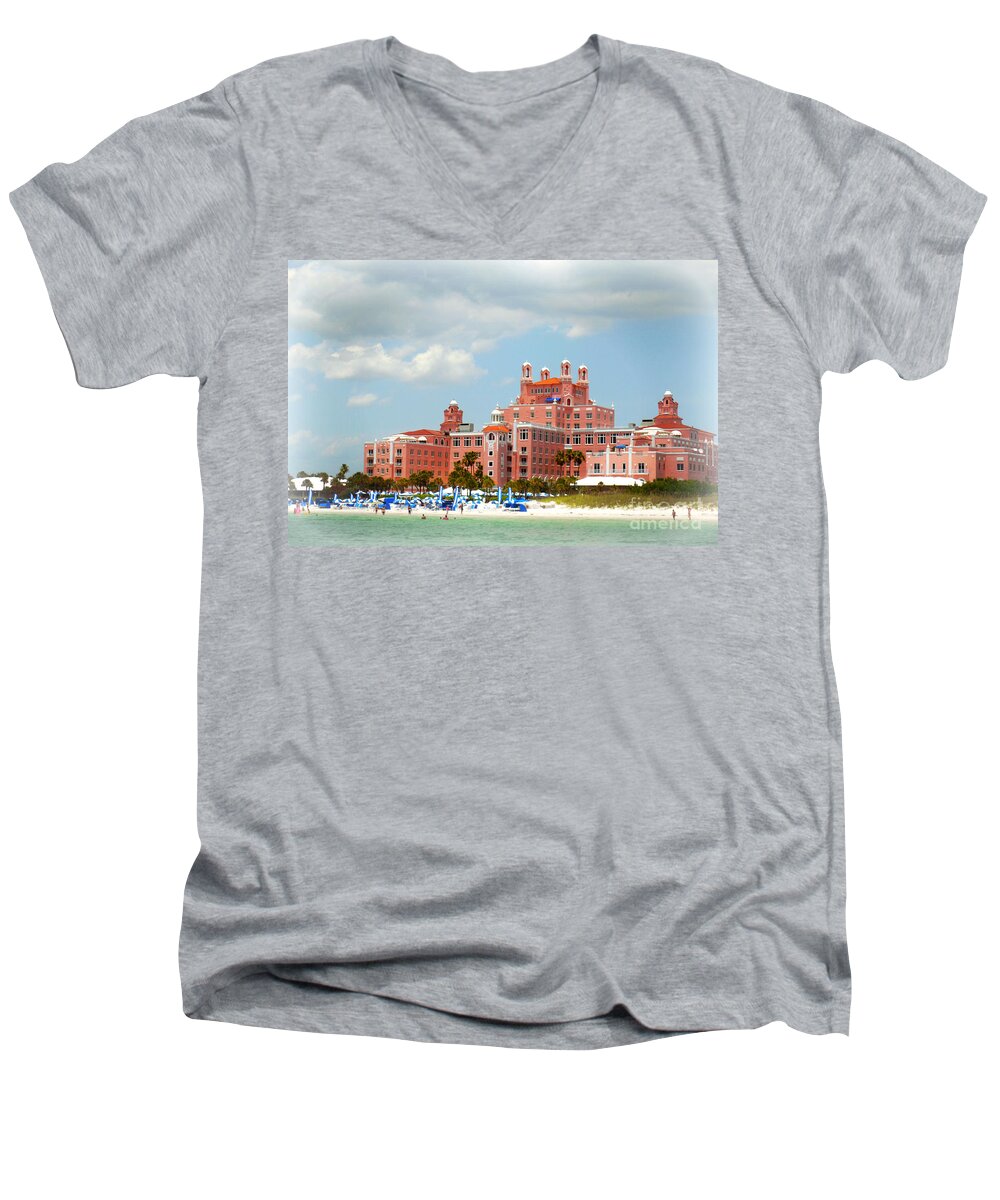 Pink Men's V-Neck T-Shirt featuring the digital art The Pink Palace by Valerie Reeves