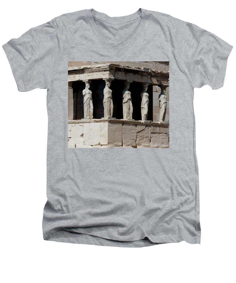 Athens Men's V-Neck T-Shirt featuring the photograph Athens Porch of Maidens by Lorraine Devon Wilke
