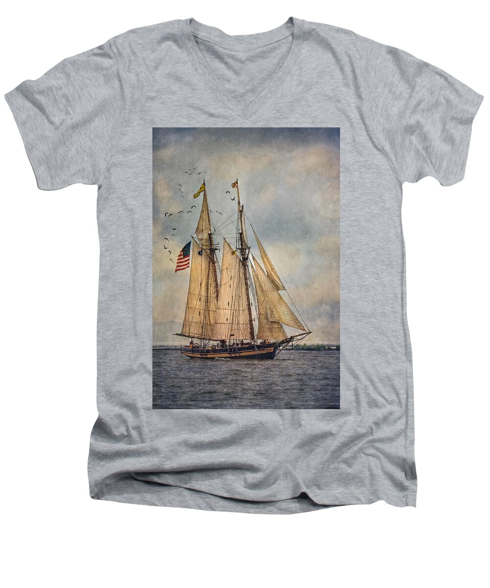 Boats Men's V-Neck T-Shirt featuring the digital art The Pride Of Baltimore II by Dale Kincaid