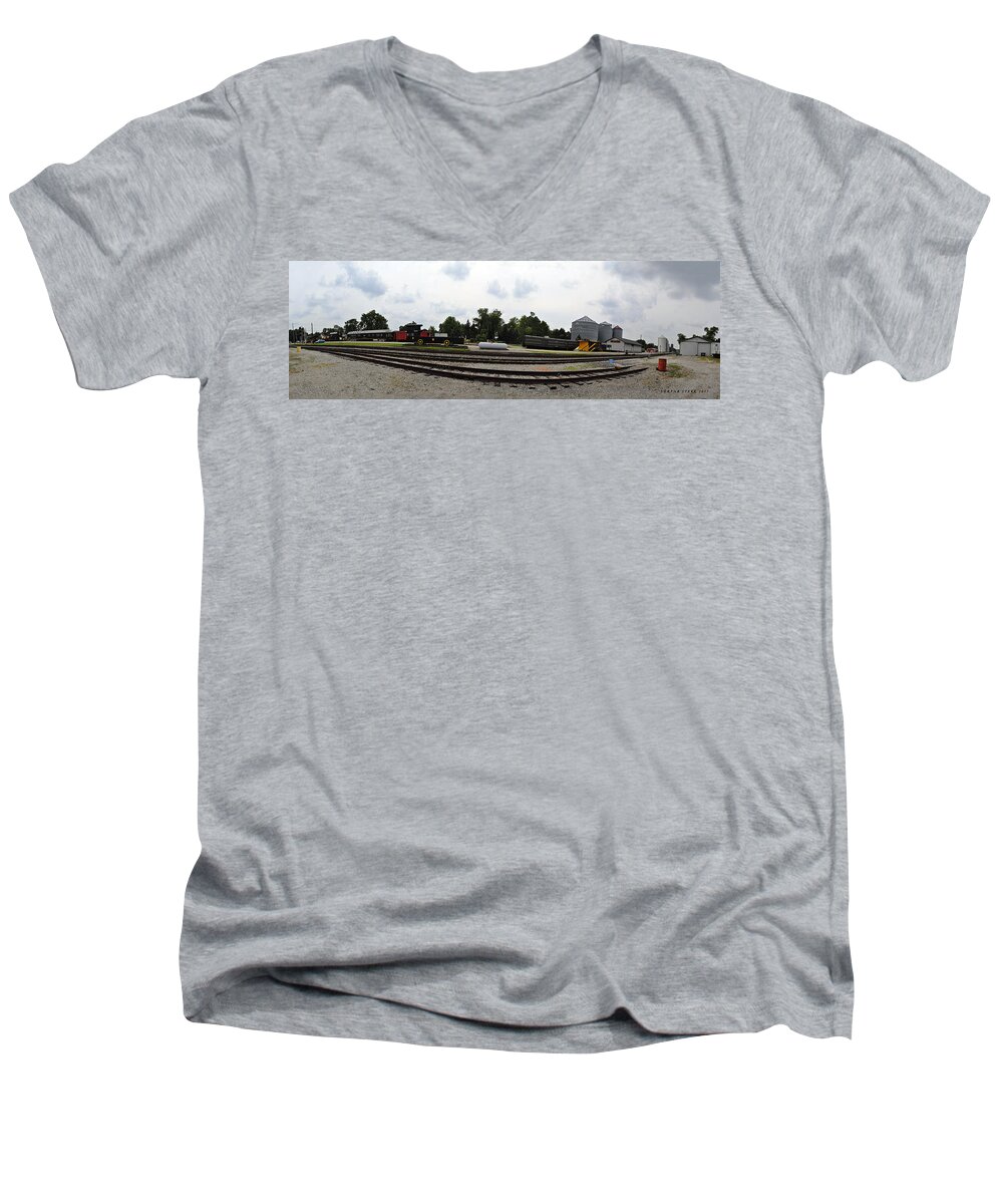 Railroad Men's V-Neck T-Shirt featuring the photograph The Railroad from the series View of an Old Railroad by Verana Stark