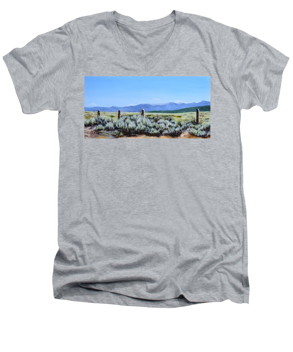Landscape Men's V-Neck T-Shirt featuring the painting The way to Amalia by Mary Rogers