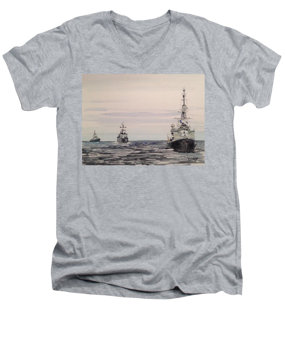 Navy Men's V-Neck T-Shirt featuring the painting Three Bears by Stan Tenney